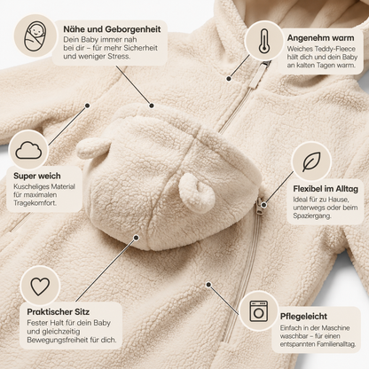 3-in-1 Babytrage-Hoodie mit Bärenohren