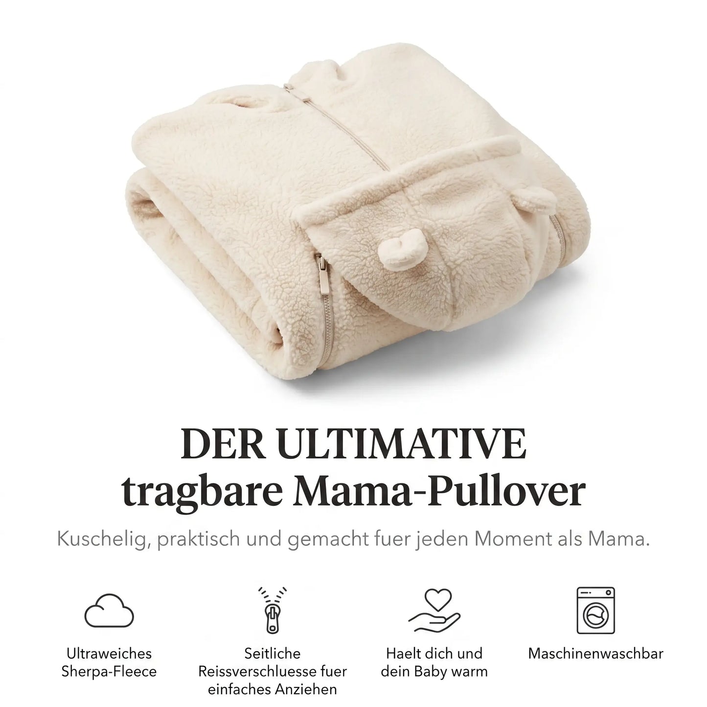 3-in-1 Babytrage-Hoodie mit Bärenohren